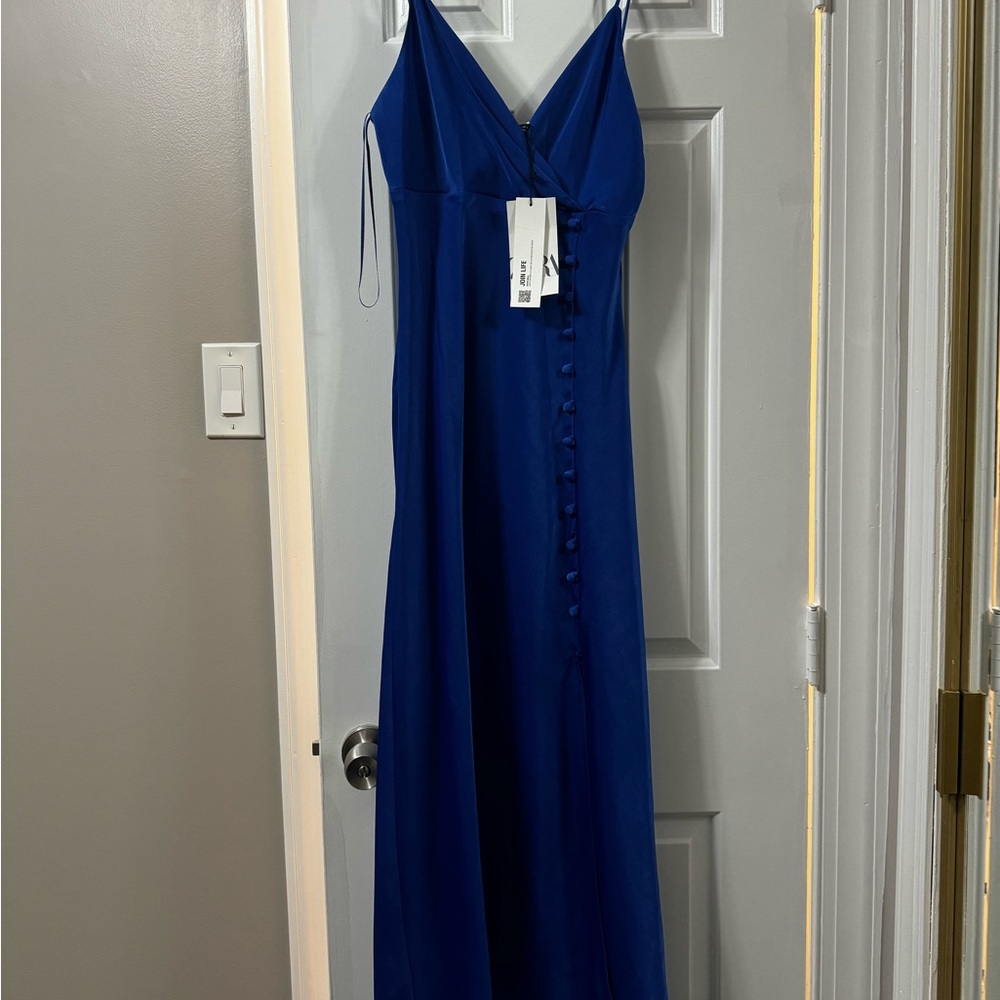 Zara Blue long dress with slit. NWT sz L